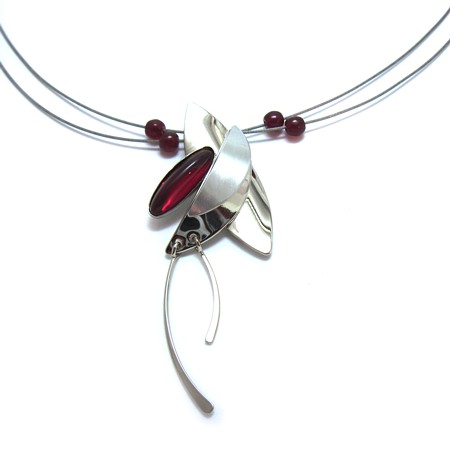 Red all-silvertone Crono Design Multi-wire Necklace - Click Image to Close